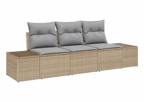 Set de canapea de grădină cu 3 piese și perne Bej Poliratan - 2/5
