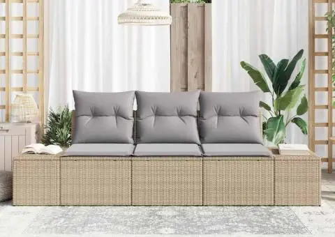 Set de canapea de grădină cu 3 piese și perne Bej Poliratan - 3/5