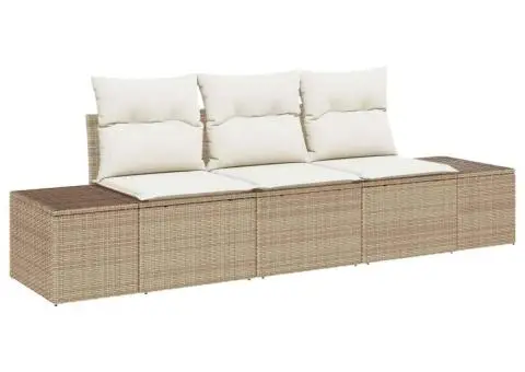 Set de canapea 3 piese cu perne bej din poli ratan - 2/5