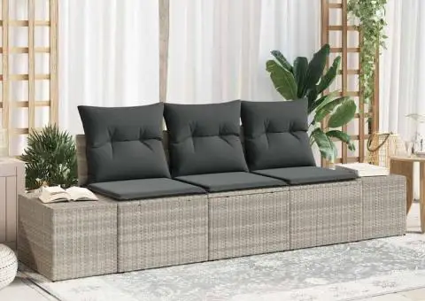 Set canapea grădină 3 piese cu perne gri deschis din ratan poli - 1/5