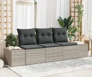 vidaXL Set canapea grădină 3 piese cu perne gri deschis din ratan poli