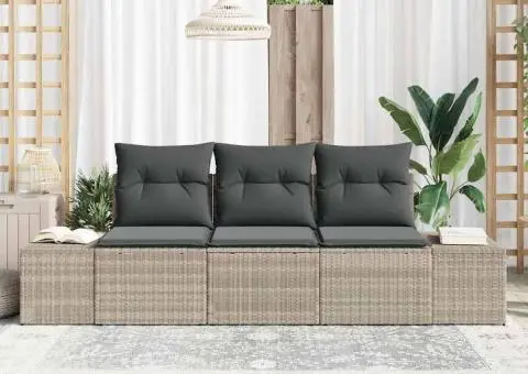 Set canapea grădină 3 piese cu perne gri deschis din ratan poli - 3/5