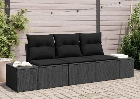 Set canapele de grădină 3 piese cu perne Negru Ratan Poli - 1/5