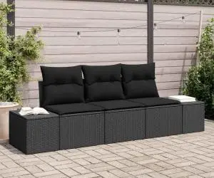 vidaXL Set canapele de grădină 3 piese cu perne Negru Ratan Poli