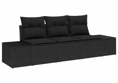 Set canapele de grădină 3 piese cu perne Negru Ratan Poli - 2/5