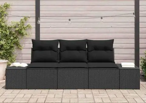 Set canapele de grădină 3 piese cu perne Negru Ratan Poli - 3/5