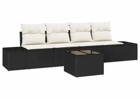 Set Canapea pentru Grădină de 5 Piese cu Pernuțe Negru din Poliratan - 2/5