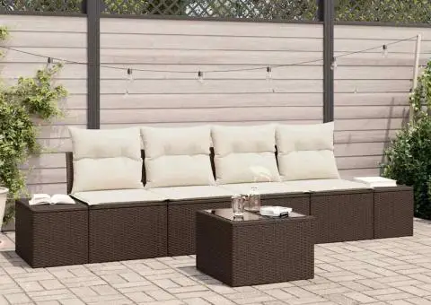 Set canapea grădină 5 piese cu perne maro din ratan polimeric - 1/5