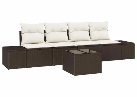 Set canapea grădină 5 piese cu perne maro din ratan polimeric - 2/5