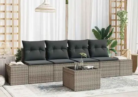 Set canapea grădină 5 piese cu perne gri din poliratan - 1/5