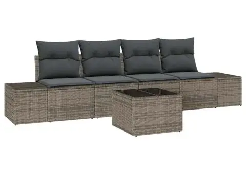 Set canapea grădină 5 piese cu perne gri din poliratan - 2/5