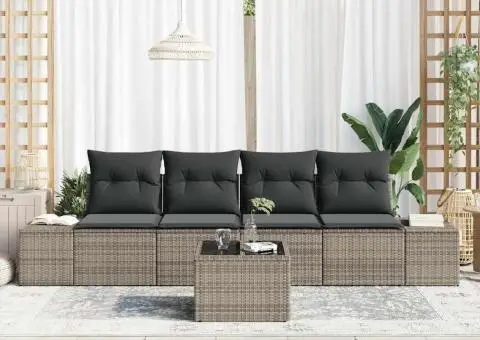 Set canapea grădină 5 piese cu perne gri din poliratan - 3/5