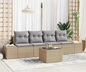 vidaXL Set de 5 Piese Canapea Grădină cu Pernuțe Bej Ratan Poly