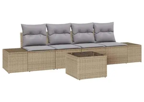 Set de 5 Piese Canapea Grădină cu Pernuțe Bej Ratan Poly - 2/5