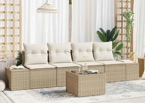 Set de 5 piese pentru grădină cu perne bej din poli ratan - 1/5