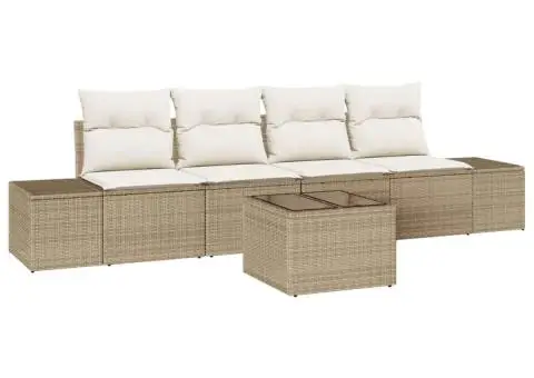 Set de 5 piese pentru grădină cu perne bej din poli ratan - 2/5