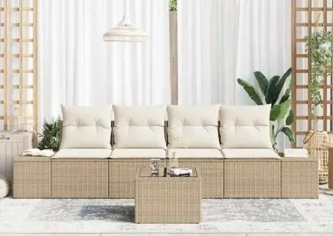 Set de 5 piese pentru grădină cu perne bej din poli ratan - 3/5