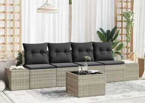 Set de Sofa de Grădină 5 Piese cu Pernuțe Gri Deschis Ratan Poli - 1/5