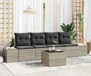 vidaXL Set de Sofa de Grădină 5 Piese cu Pernuțe Gri Deschis Ratan Poli