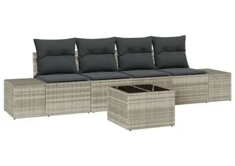 Set de Sofa de Grădină 5 Piese cu Pernuțe Gri Deschis Ratan Poli - 2/5