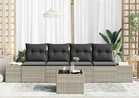 Set de Sofa de Grădină 5 Piese cu Pernuțe Gri Deschis Ratan Poli - 3/5