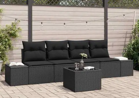 Set de canapea grădină 5 piese cu perne Negru Poliratan - 1/5