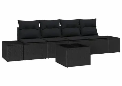 Set de canapea grădină 5 piese cu perne Negru Poliratan - 2/5