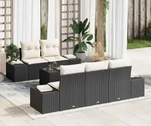 vidaXL Set de canapea de grădină 6 piese cu perne Negru Poliratan