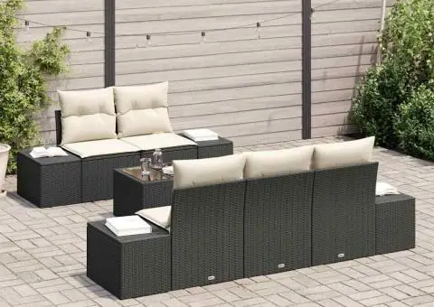 Set de canapea de grădină 6 piese cu perne Negru Poliratan - 3/5