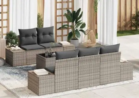 Set de Canapea pentru Grădină cu Pernuțe Gri Poliratan - 1/5