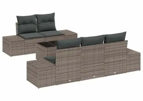 Set de Canapea pentru Grădină cu Pernuțe Gri Poliratan - 2/5