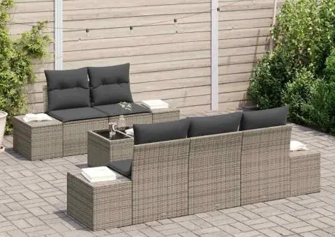 Set de Canapea pentru Grădină cu Pernuțe Gri Poliratan - 3/5