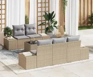 vidaXL Set canapea de grădină de 6 piese cu perne bej din ratan poliester