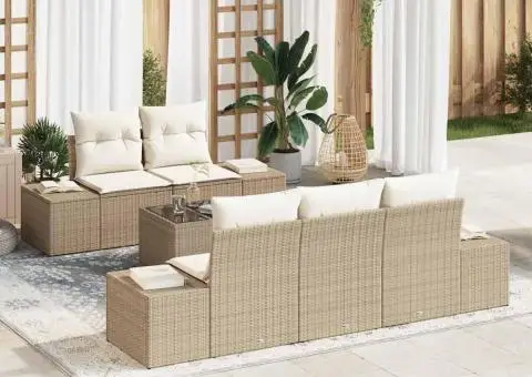 Set de canapea pentru grădină 6 Piese cu perne Bej Poliratan - 1/5