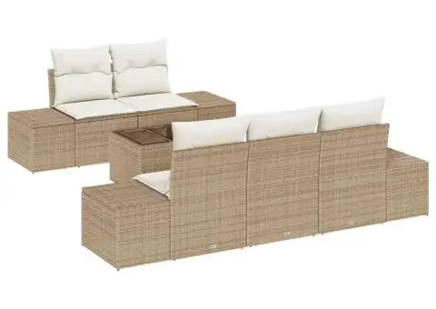 Set de canapea pentru grădină 6 Piese cu perne Bej Poliratan - 2/5