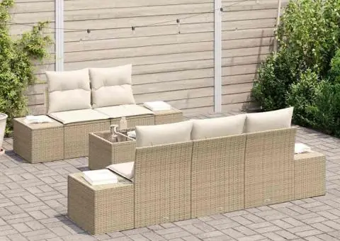 Set de canapea pentru grădină 6 Piese cu perne Bej Poliratan - 3/5