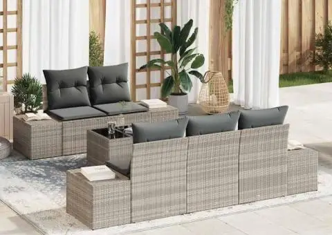 Set canapele grădină 6 piese cu pernă gri deschis din polirat - 1/5