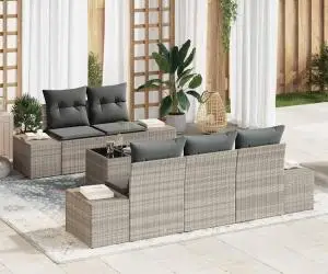 vidaXL Set canapele grădină 6 piese cu pernă gri deschis din polirat