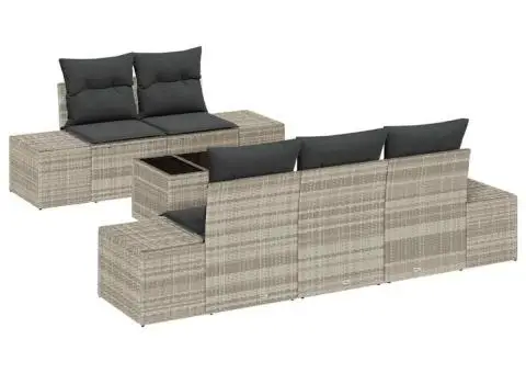 Set canapele grădină 6 piese cu pernă gri deschis din polirat - 2/5