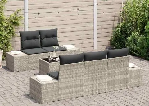 Set canapele grădină 6 piese cu pernă gri deschis din polirat - 3/5
