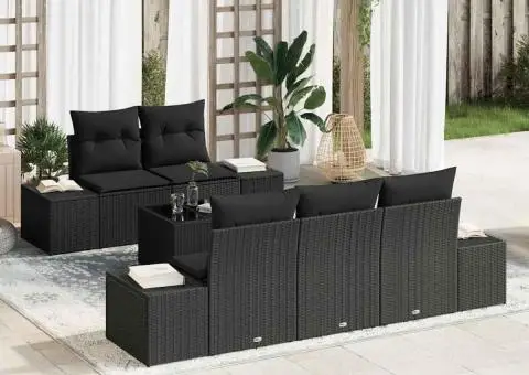 Set de Canapea pentru Grădină cu Pernuțe Negru Ratan Poli - 1/5