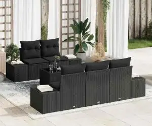 vidaXL Set de Canapea pentru Grădină cu Pernuțe Negru Ratan Poli