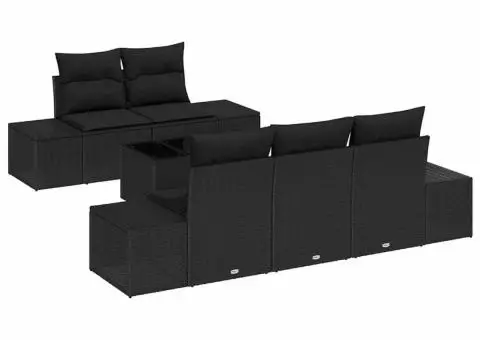 Set de Canapea pentru Grădină cu Pernuțe Negru Ratan Poli - 2/5