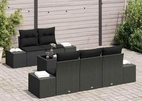 Set de Canapea pentru Grădină cu Pernuțe Negru Ratan Poli - 3/5