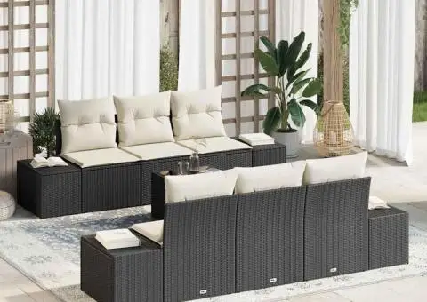 Set Canapea Grădină cu 7 Piese și Pernă Negru Ratan Poli - 1/5