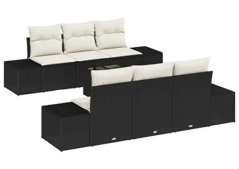 Set Canapea Grădină cu 7 Piese și Pernă Negru Ratan Poli - 2/5