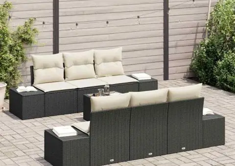 Set Canapea Grădină cu 7 Piese și Pernă Negru Ratan Poli - 3/5