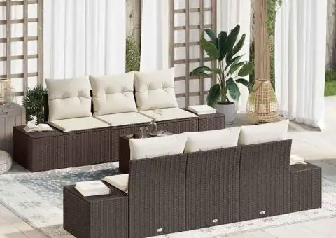 Set Canapea Grădină de 7 Piese cu Pernă Maro Ratan Poli - 1/5