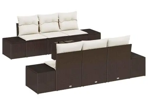 Set Canapea Grădină de 7 Piese cu Pernă Maro Ratan Poli - 2/5