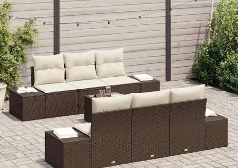 Set Canapea Grădină de 7 Piese cu Pernă Maro Ratan Poli - 3/5